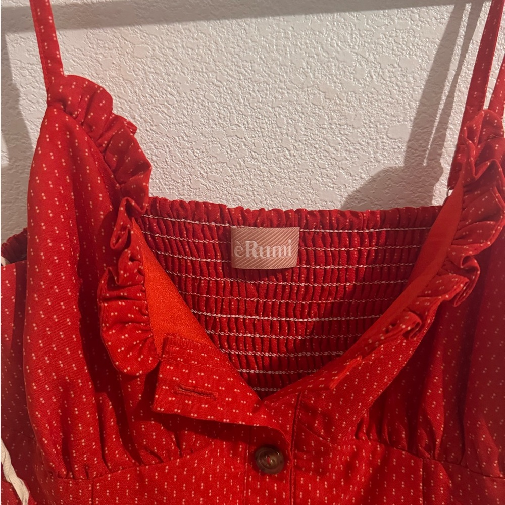Le Rumi Red Button-Up Romper - Picture 4 of 6
